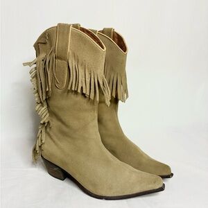 Vintage Suede Fringe Western Bohemian Cowboy Boots